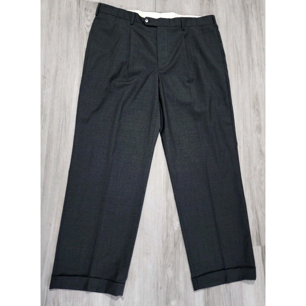 New J. Peterman Mens Cuffed Leg Pleated Front Dress Pants Gray Wool Size 42 31